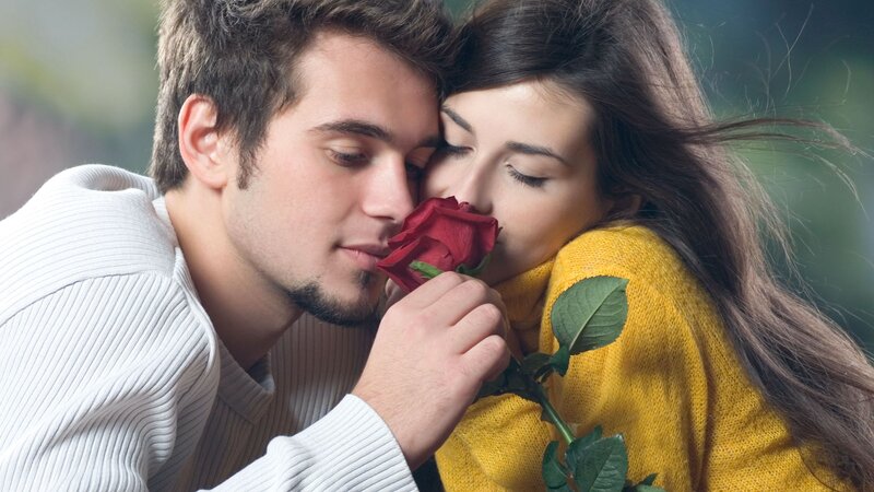 Man and Woman with Rose — Red, Romantic, Photograph
