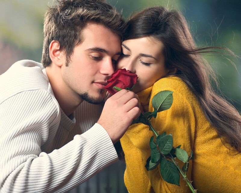 Man and Woman with Rose — Red, Romantic
