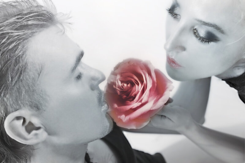 Man and Woman with Rose — White