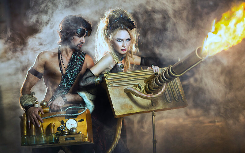 Man and Woman with Steampunk Gear