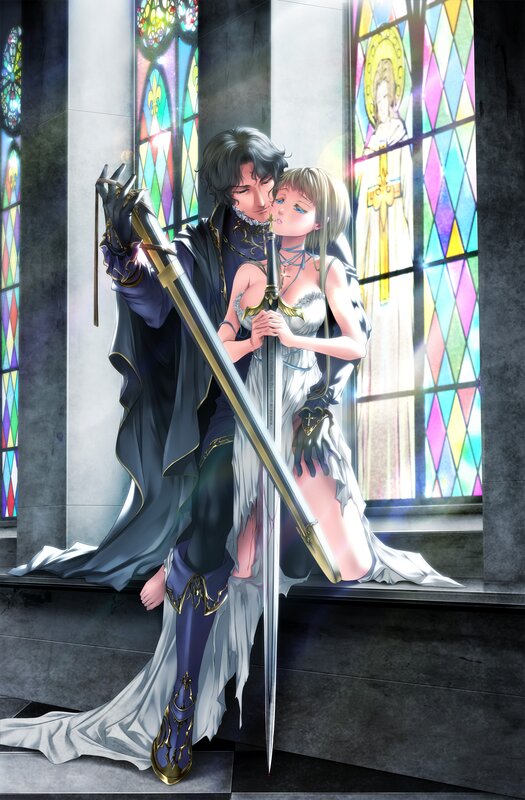 Man and Woman with Sword — Gray