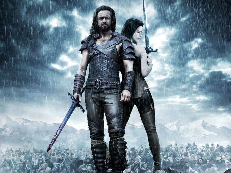 Man and Woman with Swords — Blue, Dramatic