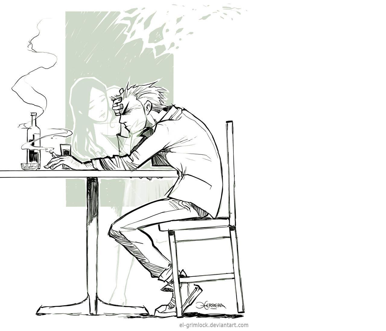 man at a bar with smoke