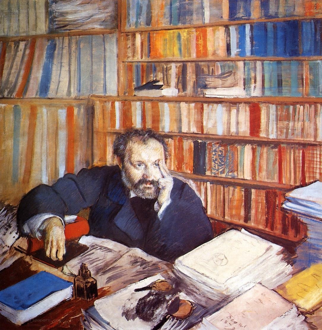 Man at a desk in a library