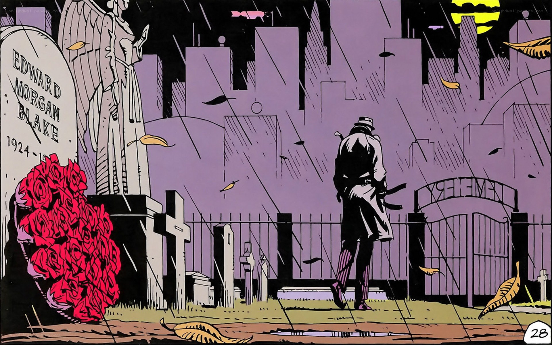 Man at a Grave in Rain