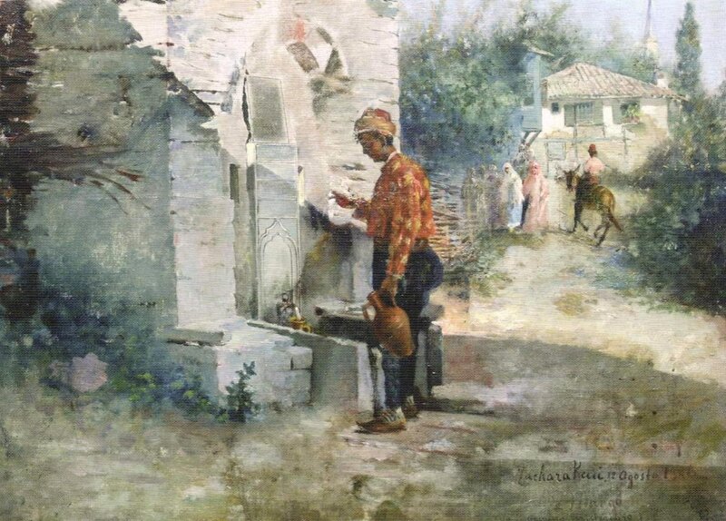 Man at a water fountain
