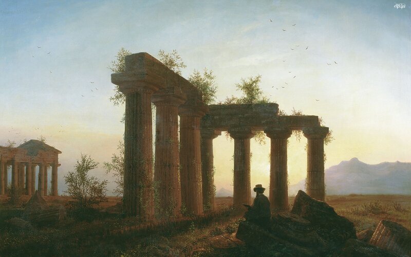 Man at Ancient Ruins — Blue