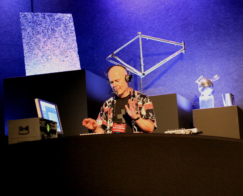 Man at audio mixing console