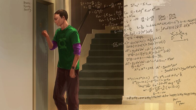 man at door with equations