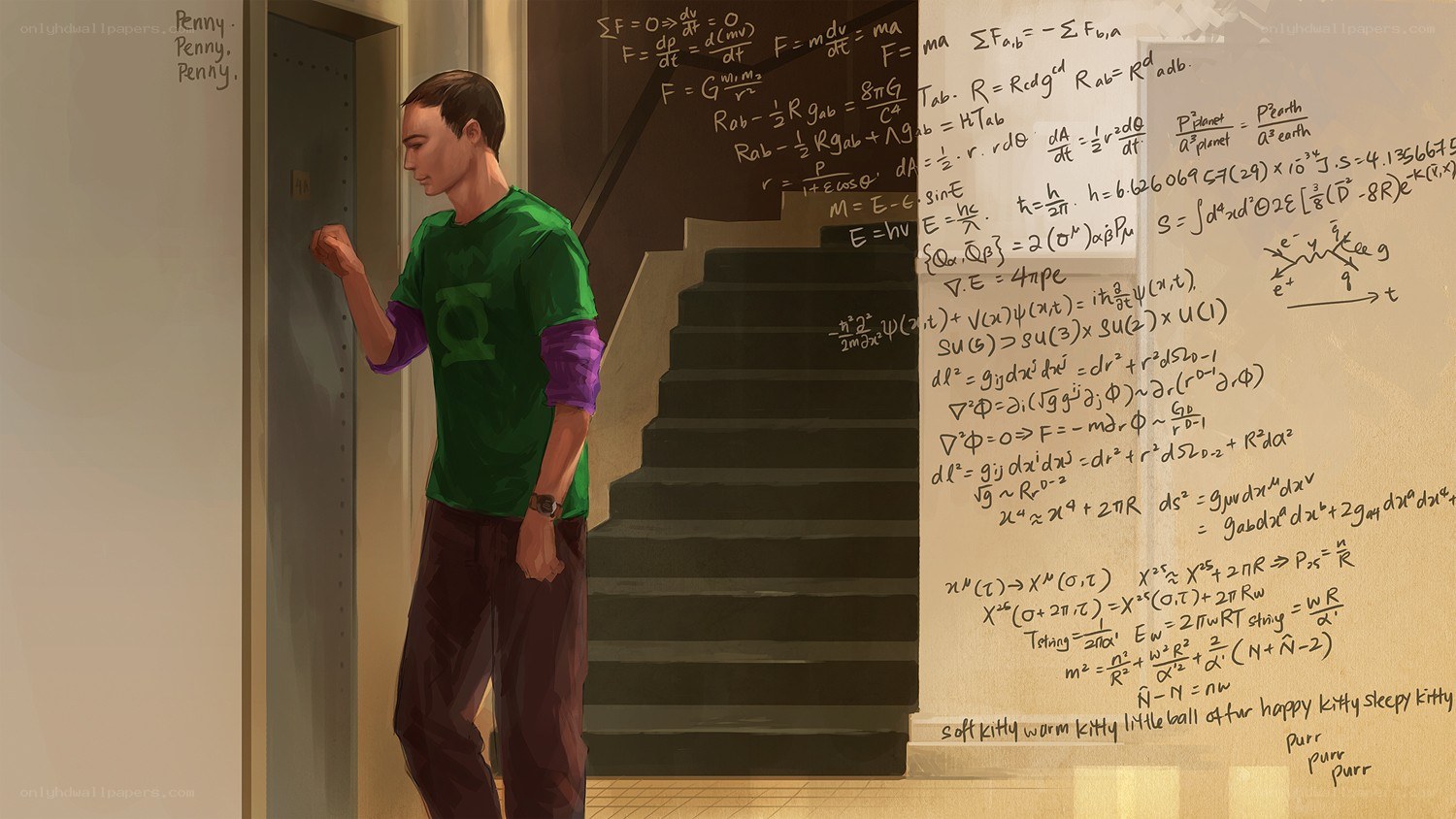 man at door with equations