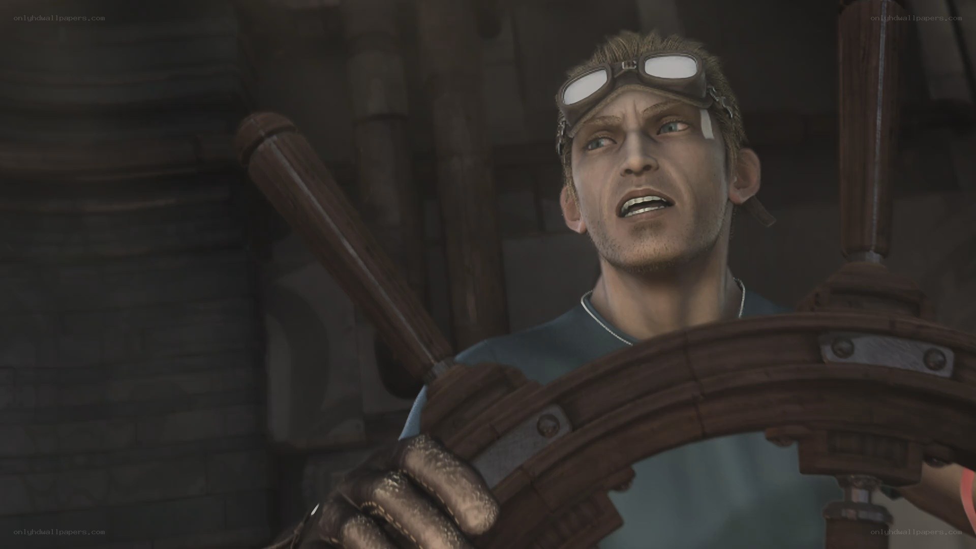 man at ship's wheel