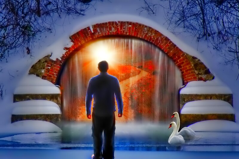 Man at Snowy Arch