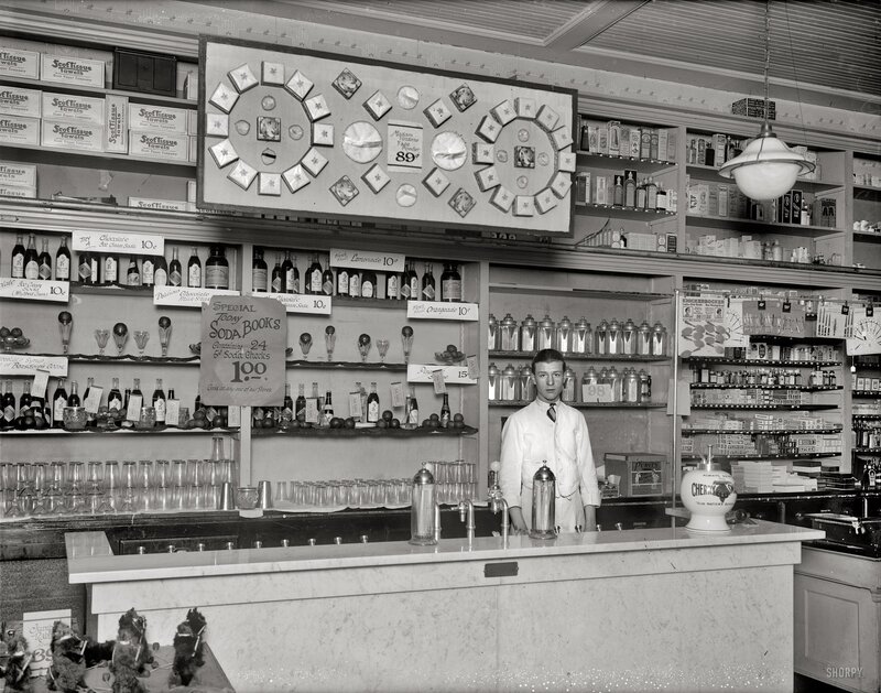 Man at soda fountain counter