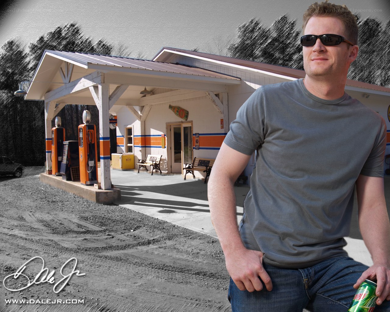Man at vintage gas station