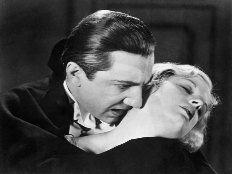 Man Biting Woman's Neck — Black, Dramatic, Photograph