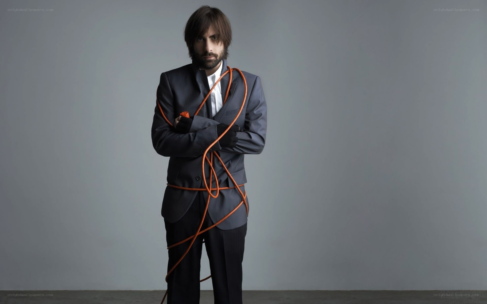 man bound in rope