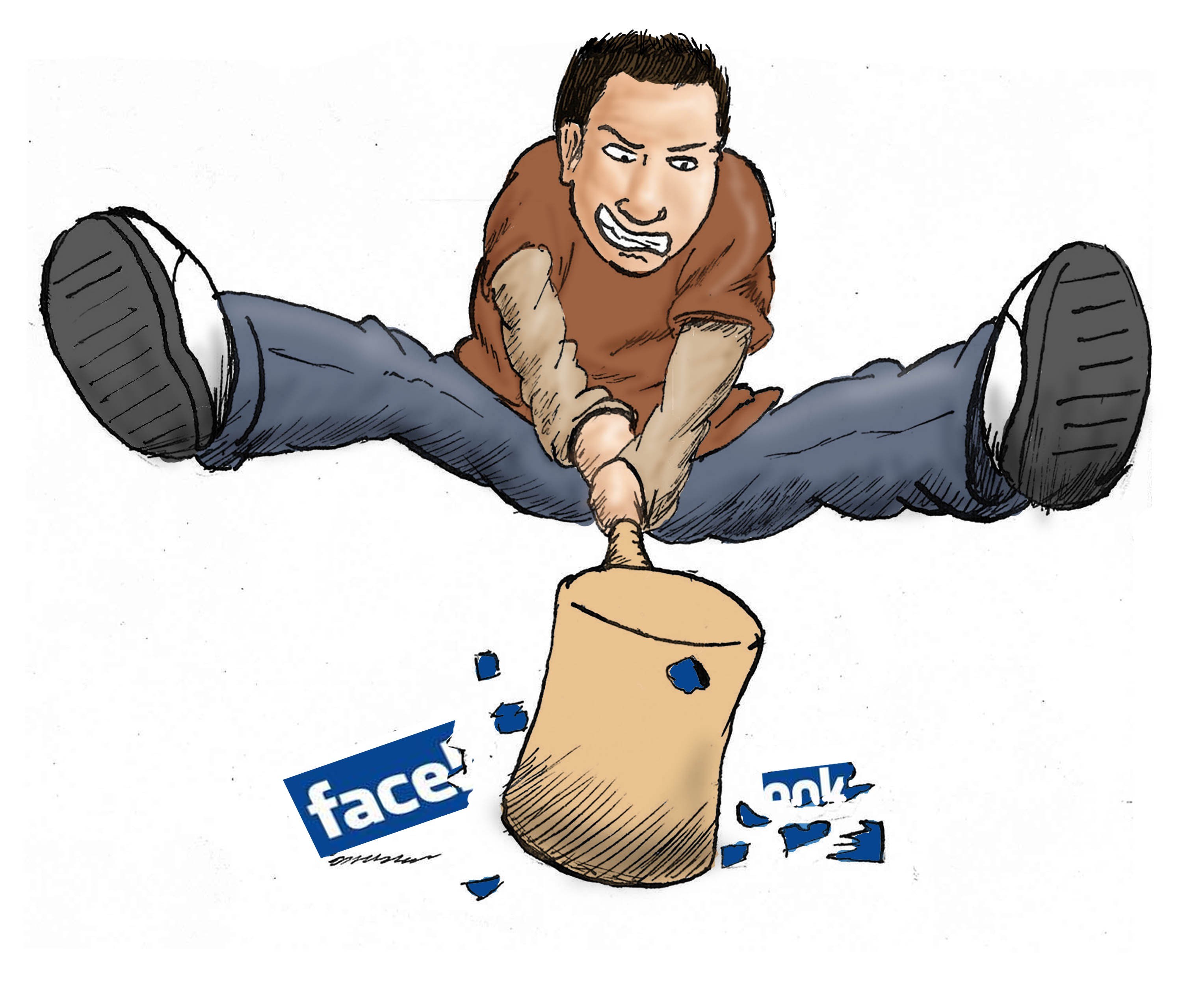 Man breaking Facebook logo