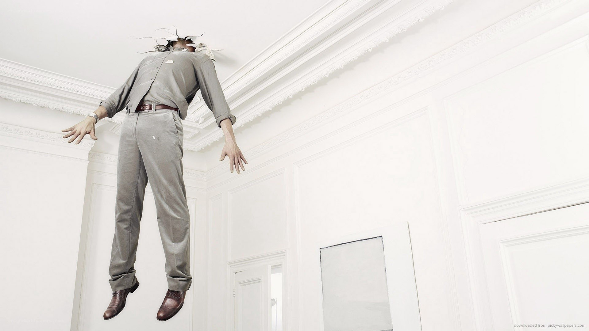 Man breaking through ceiling
