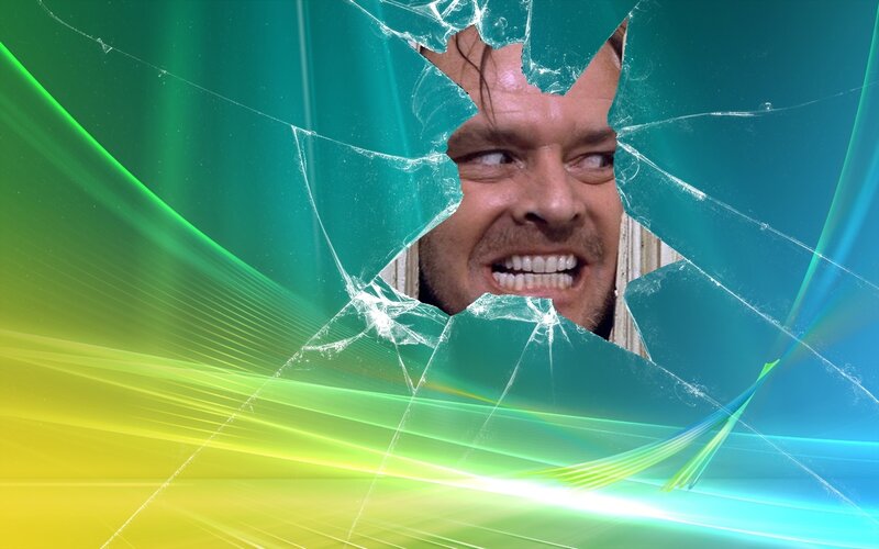 man breaking through glass