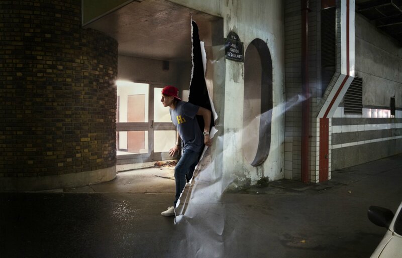 Man Breaking Through Wall — Gray