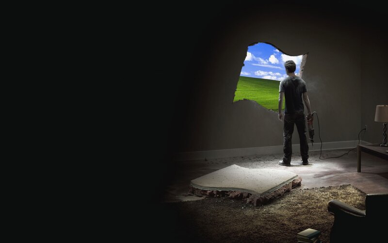 Man Breaking Wall — Green, Dramatic