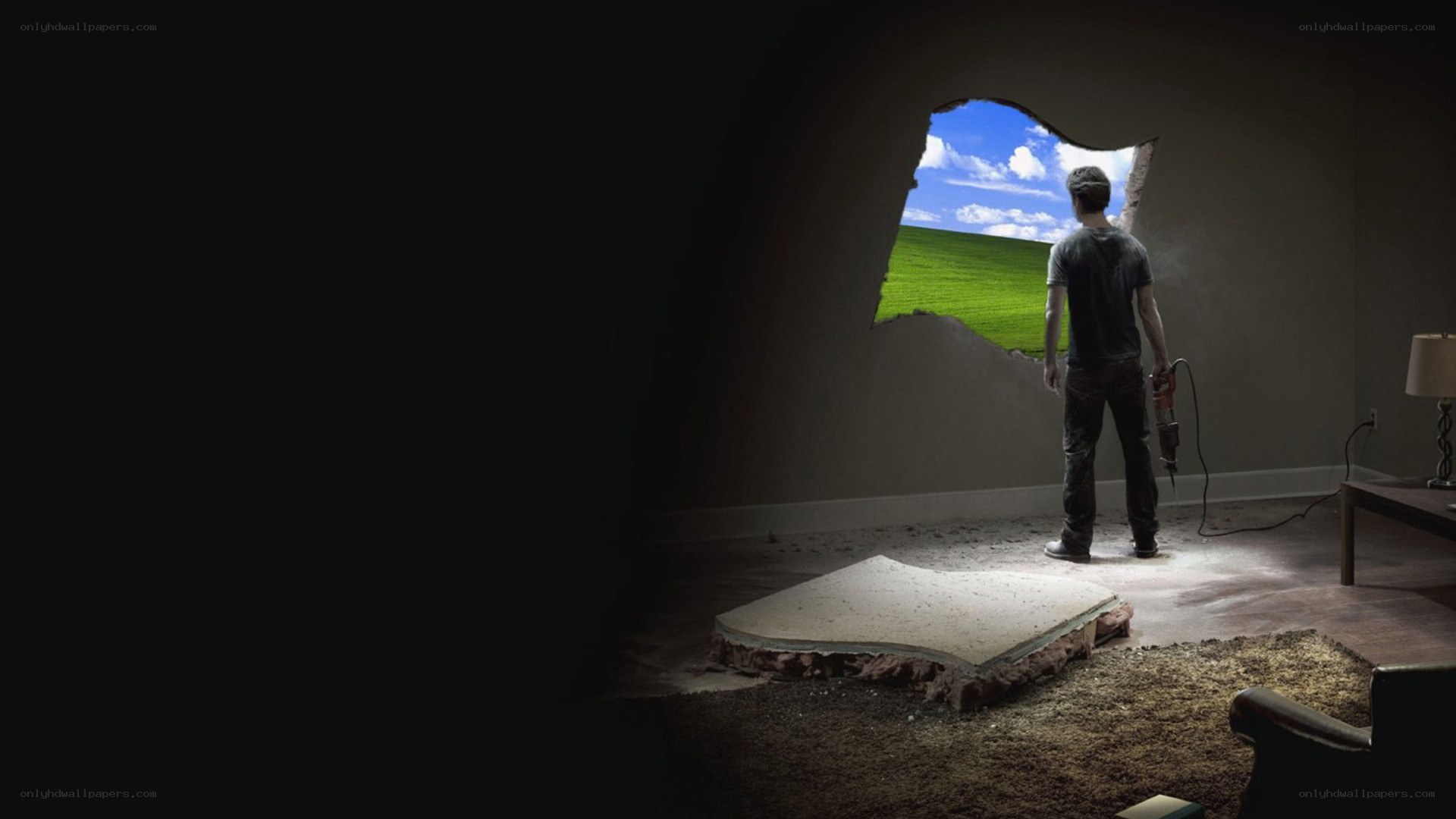 man breaking wall to sky