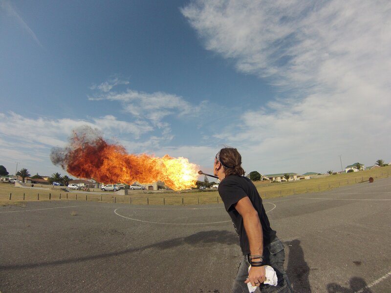 Man Breathing Fire — Blue, Dramatic