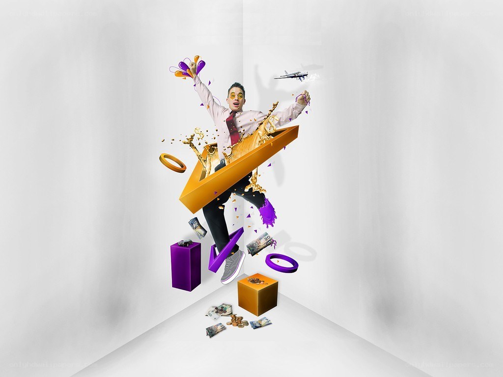 man bursting from golden box