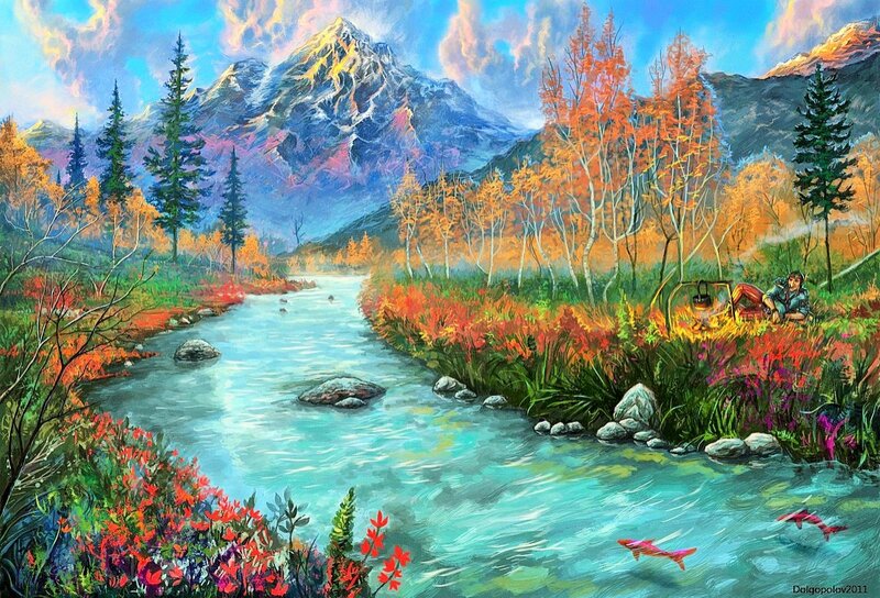 Man Camping by River