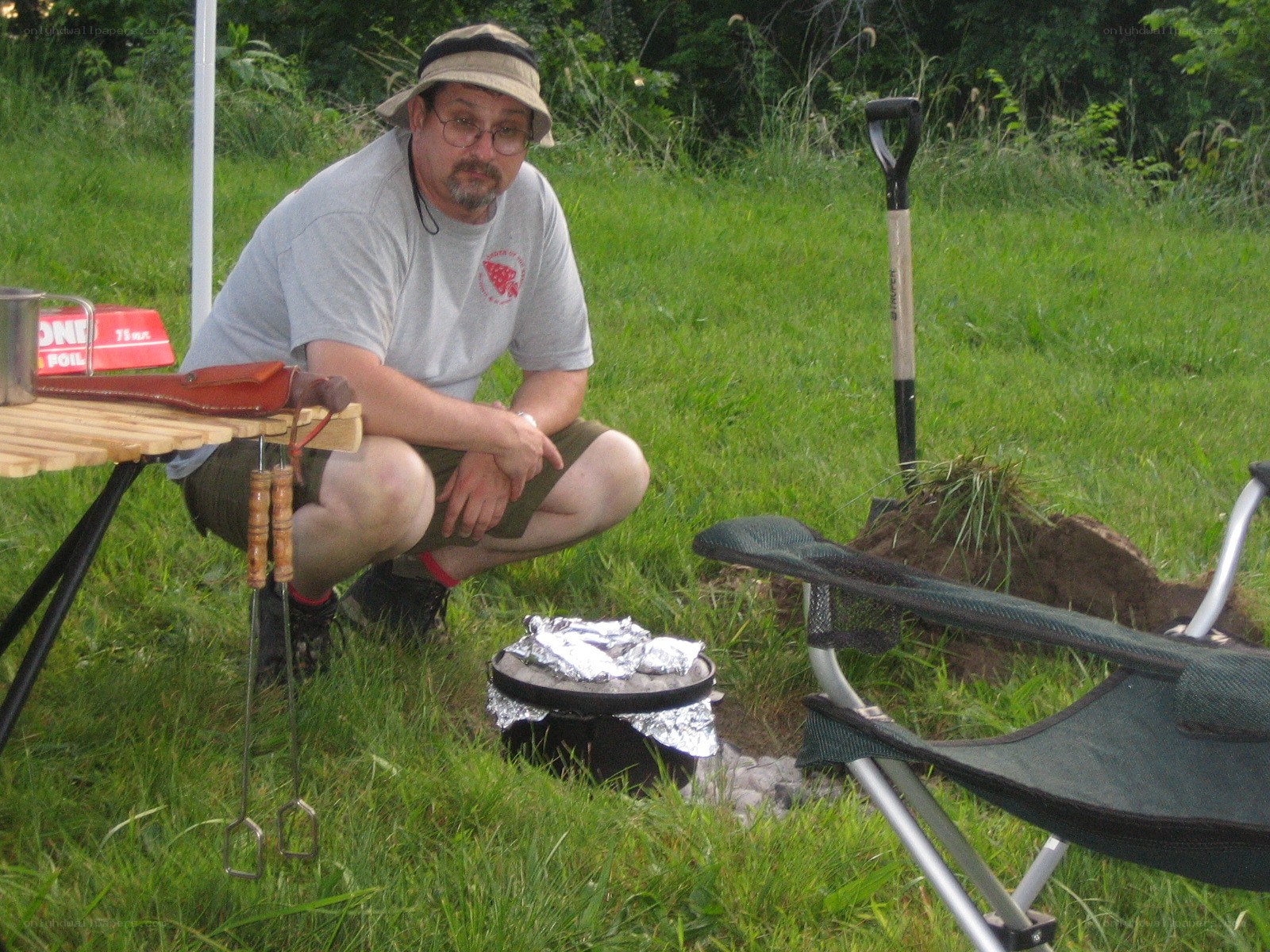 Man camping in a field