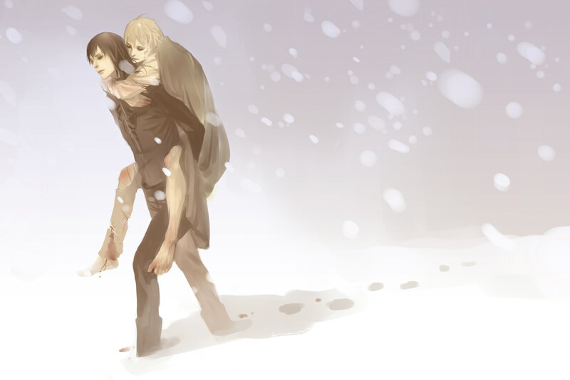 Man Carrying Another Man — White