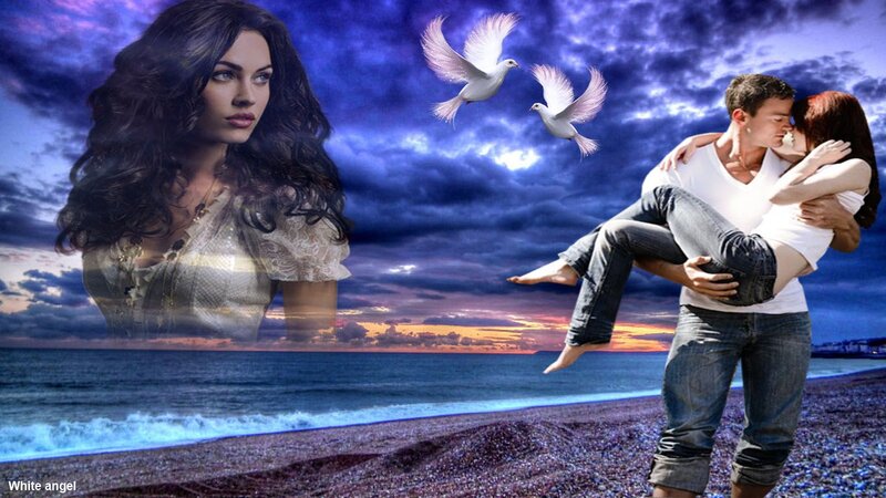 Man Carrying Woman on Beach — Blue