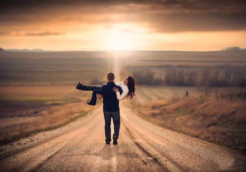 Man Carrying Woman — Orange, Dramatic, Sunset