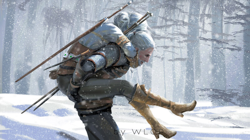 Man Carrying Woman — White, Dramatic, Winter
