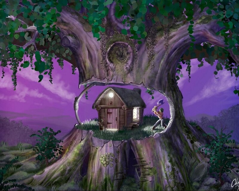 Man Chopping Tree — Purple