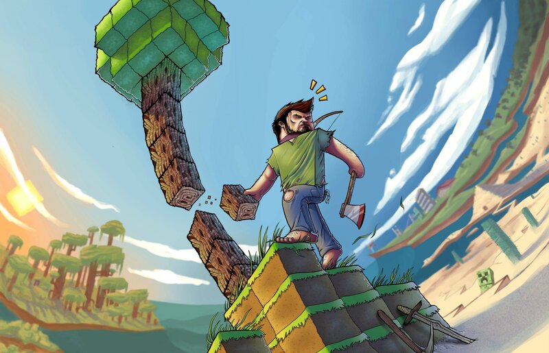 Man Chopping Wood — Green, Dramatic
