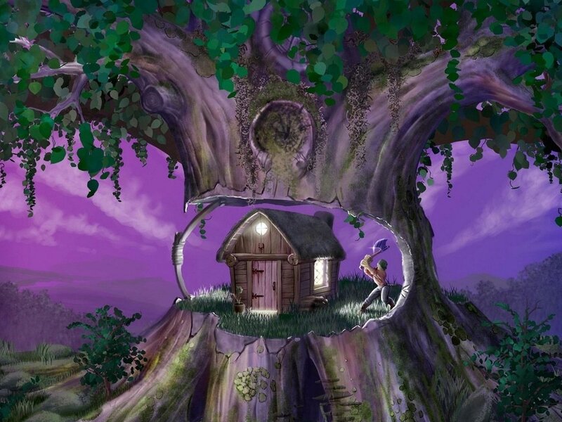 Man Chopping Wood — Purple