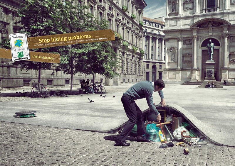 Man cleaning city trash