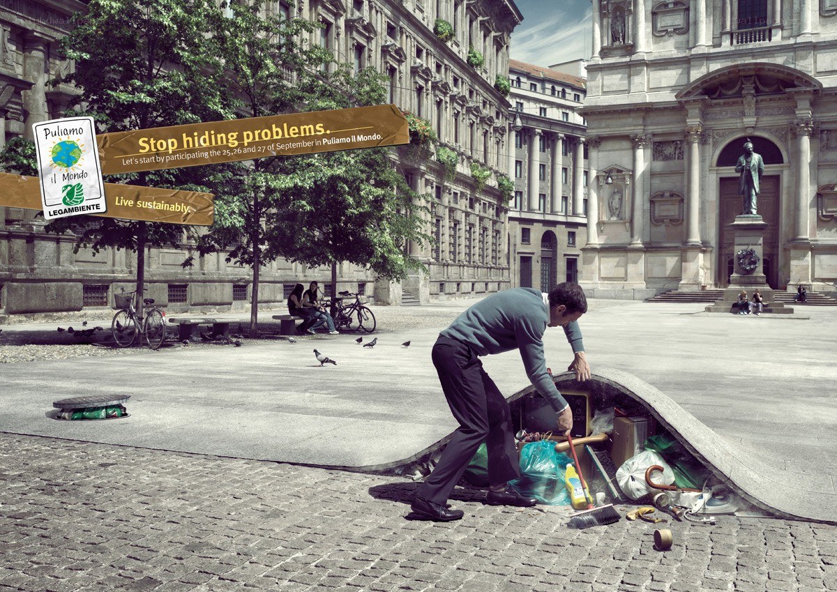 Man cleaning city trash