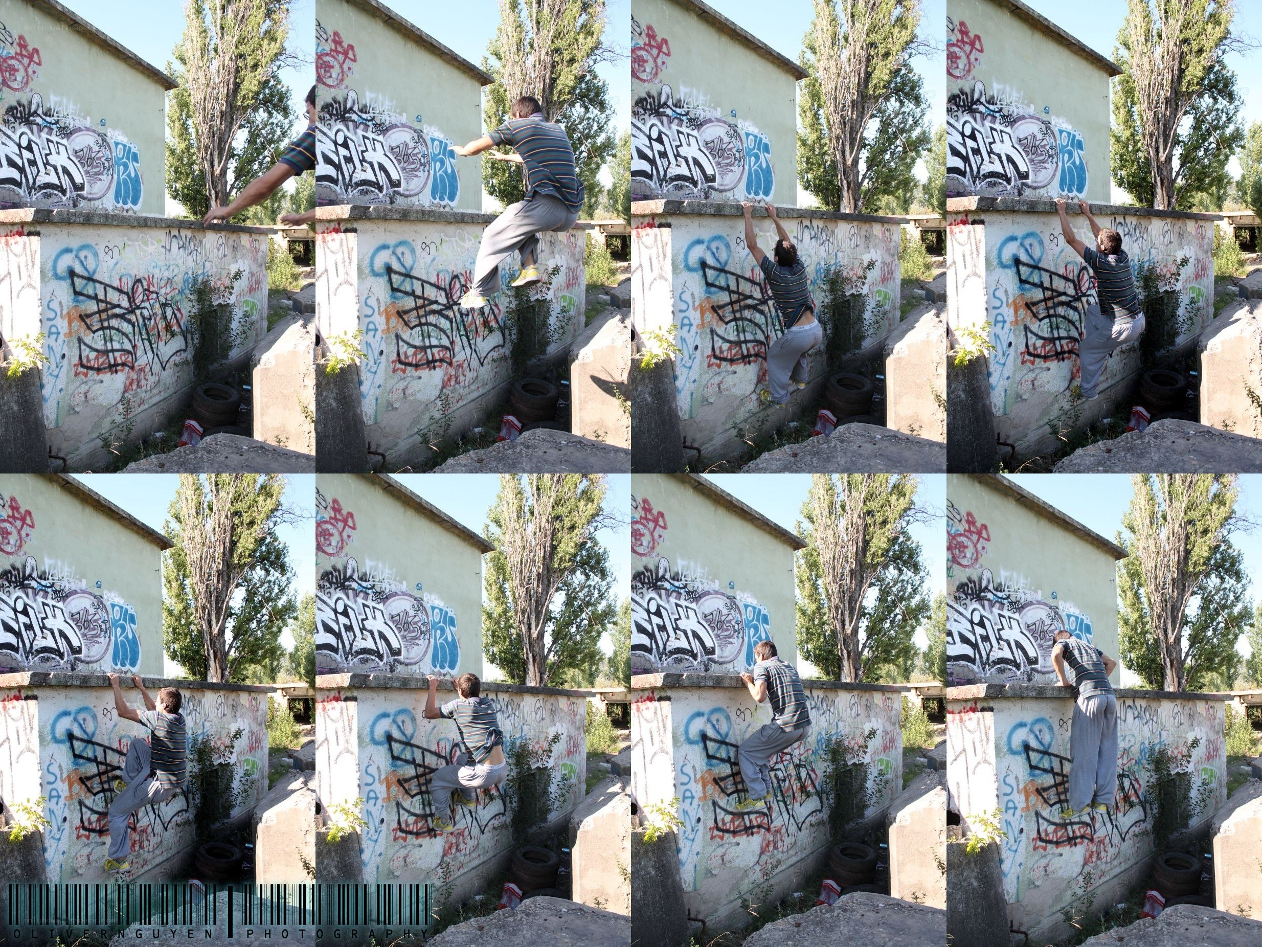 man climbing graffiti wall