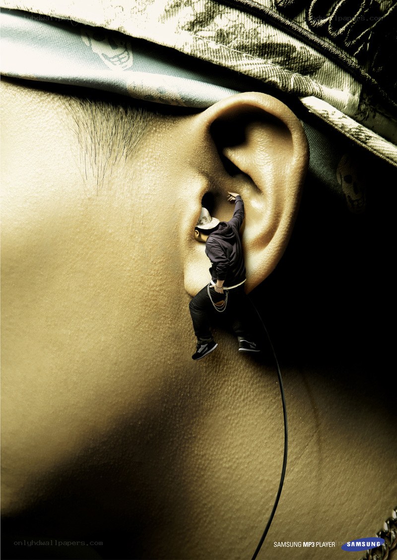 Man climbing into ear