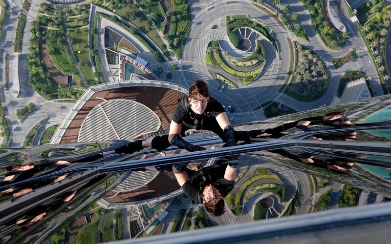 Man Climbing Skyscraper — Black, Dramatic