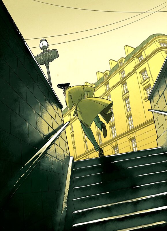 Man climbing stairs to metro