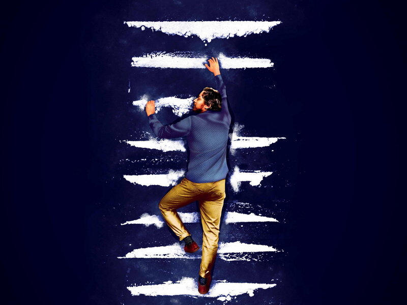 man climbing white lines