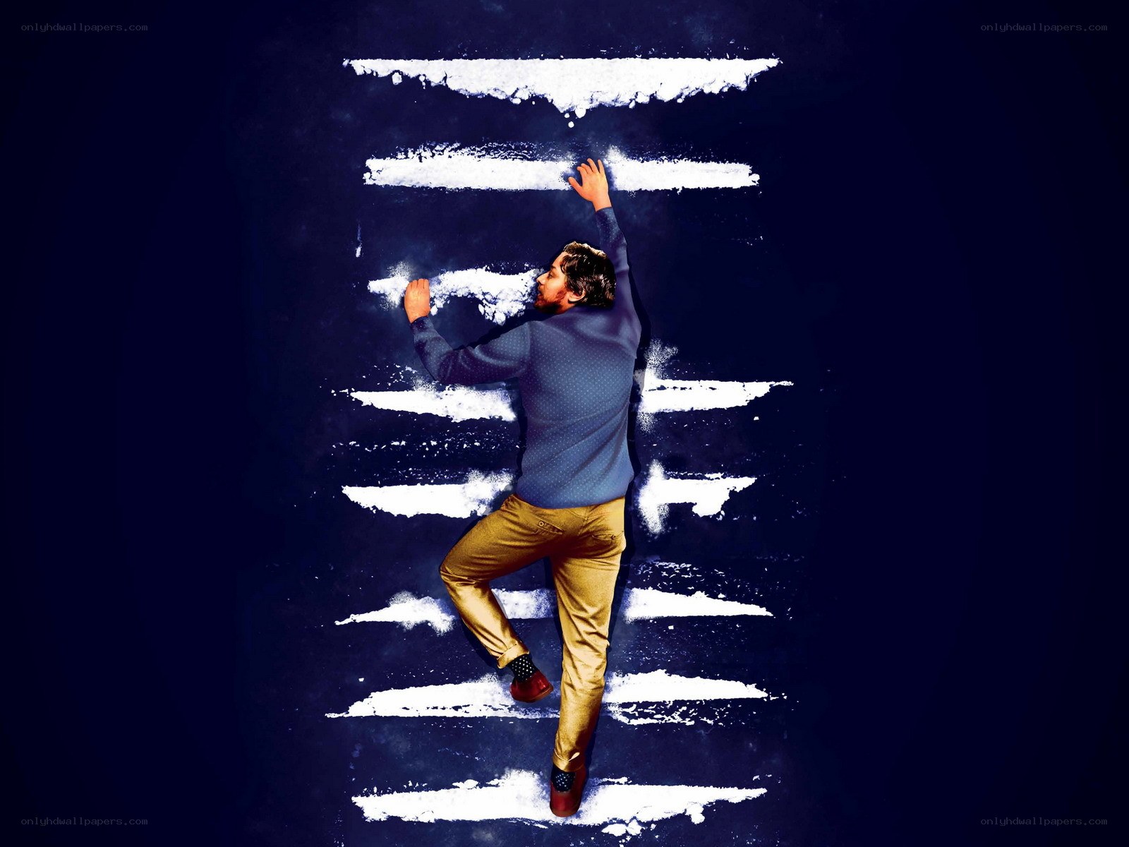 man climbing white lines