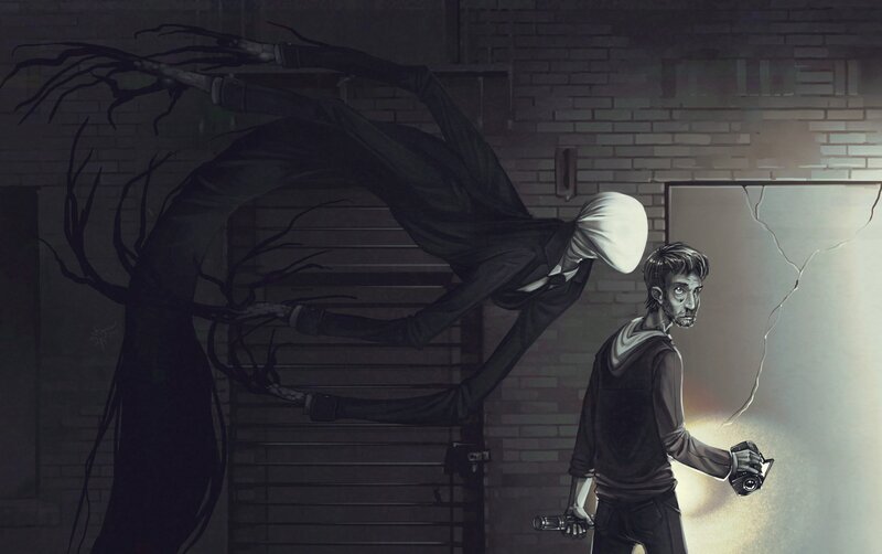 Man confronted by a dark figure