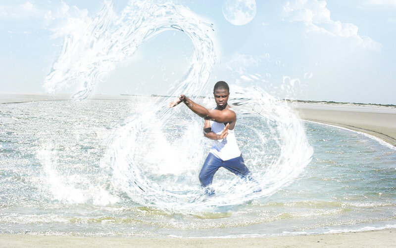 man controlling water on beach