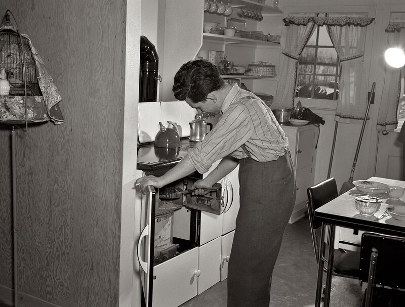 Man cooking in vintage kitchen