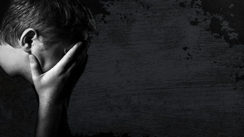 Man Covering Face with Hand — Black