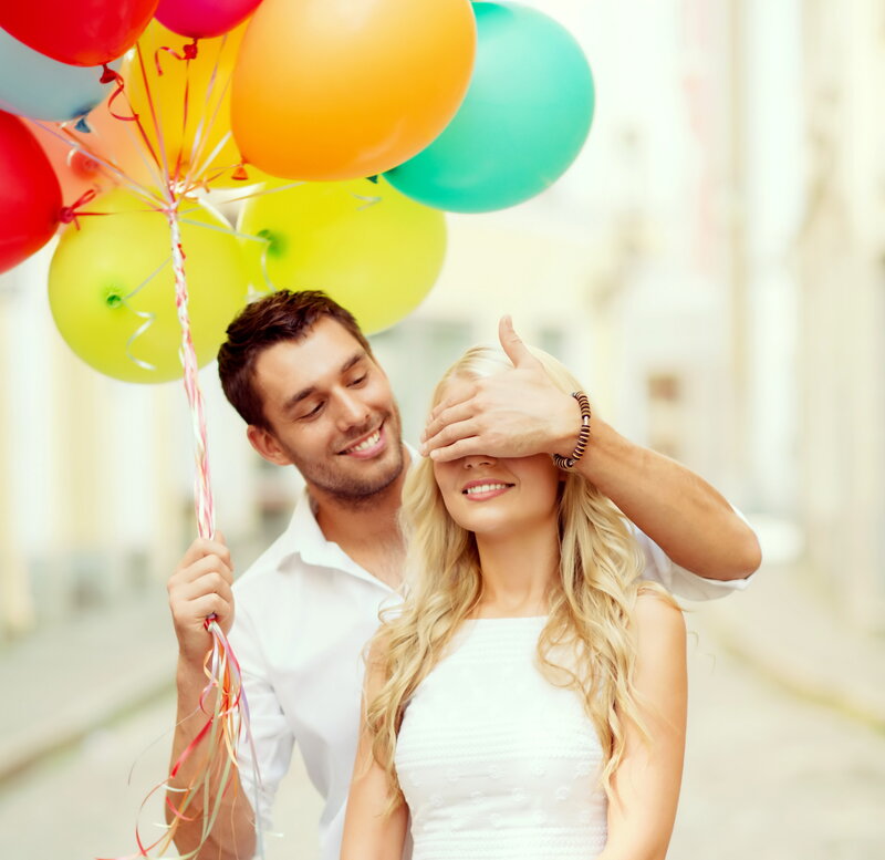 Man Covering Woman's Eyes — White